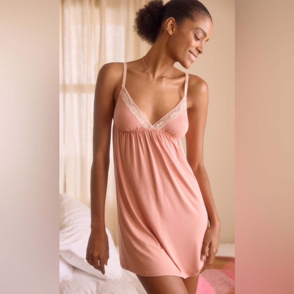 Eberjey Pink Chemise with Spaghetti Straps and Empire Waist